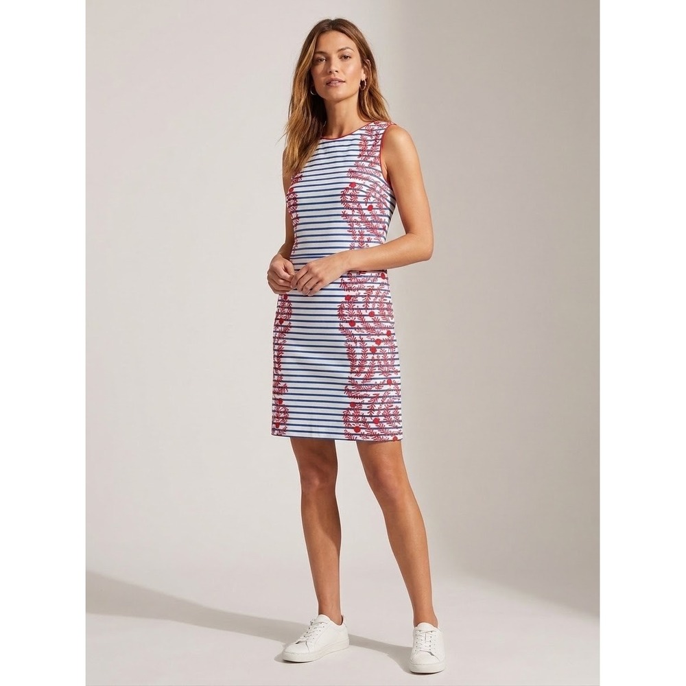 Boden Womens Blue White Striped Red Floral Shift Dress US 10R